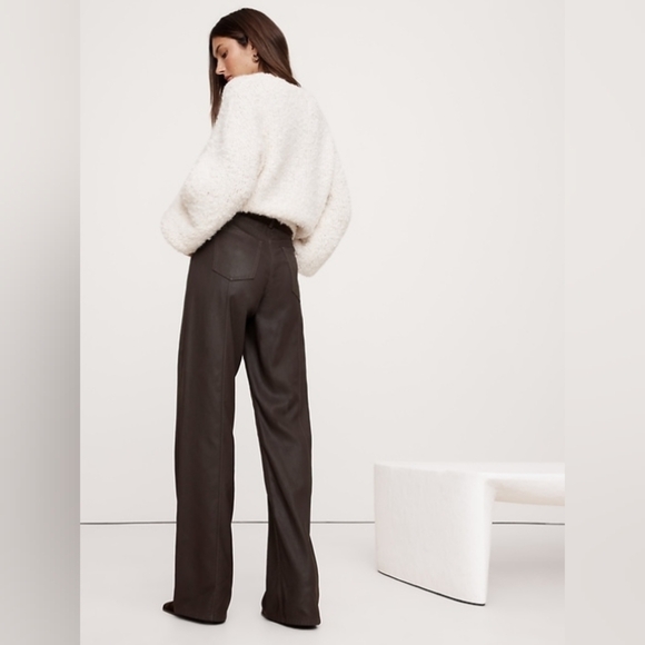 Banana Republic Chocolate Ganache The Coated Denim Pintuck Jean Size 27 Wide Leg - Picture 2 of 11